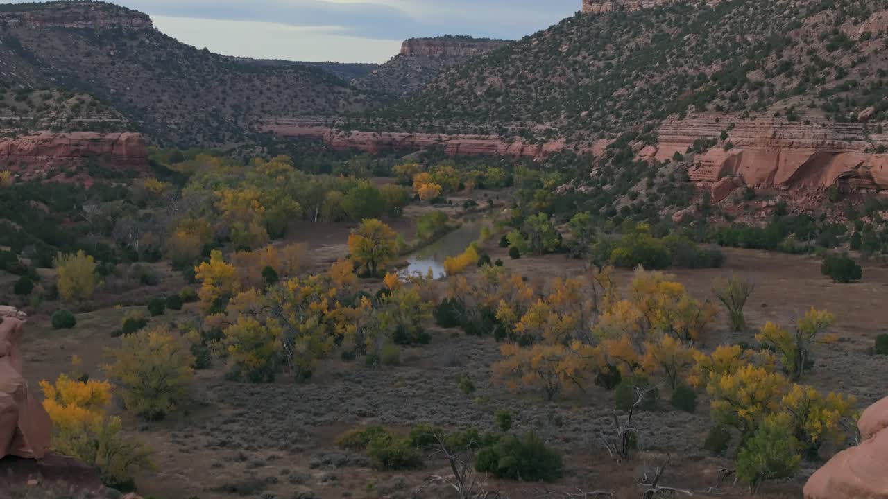 Mesa views in Mills Canyon, New Mexico with autumn foliage and serenity