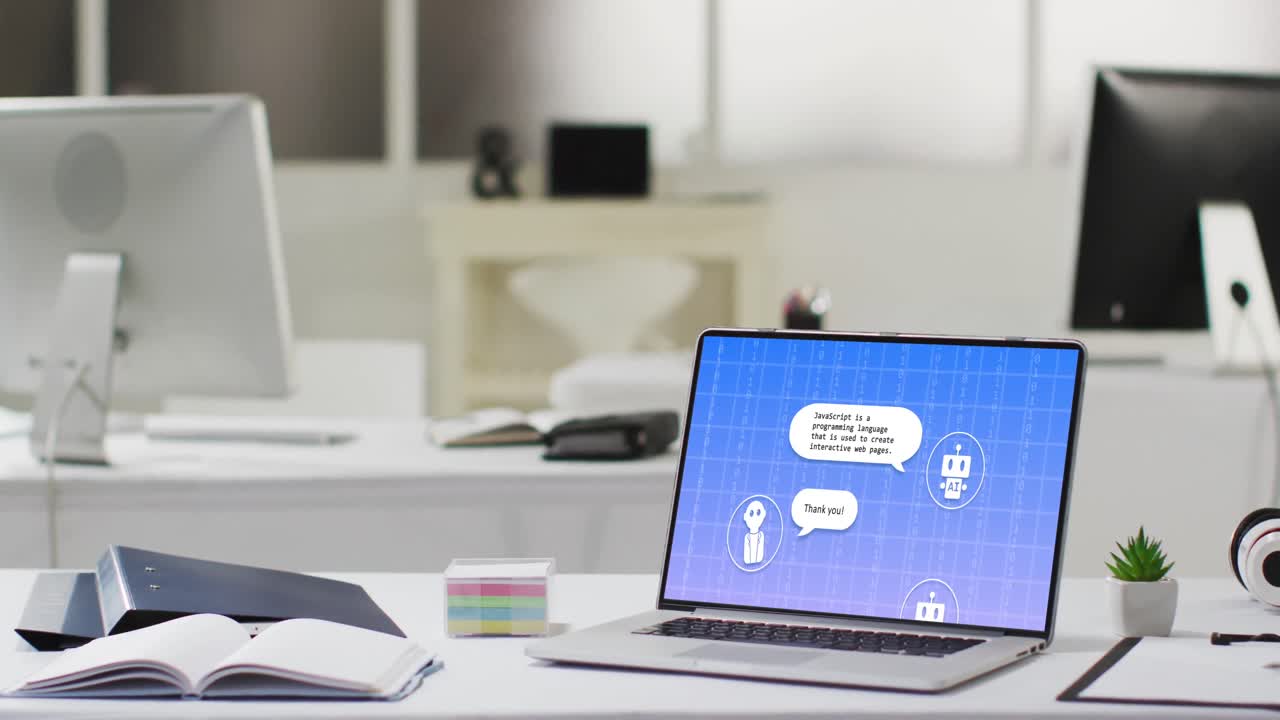 Composition of laptop with ai chat on screen