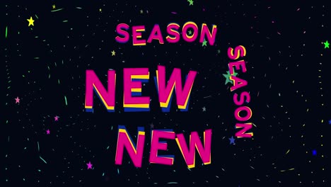 Animation-of-new-season-text-and-stars-on-black-background