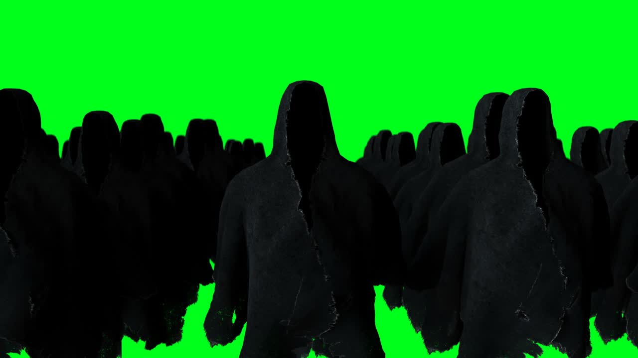 미스터리 공포 유령 애니메이션, 역동적인 후디, 고립, 현실적인 4k 녹색 화면 애니메이션