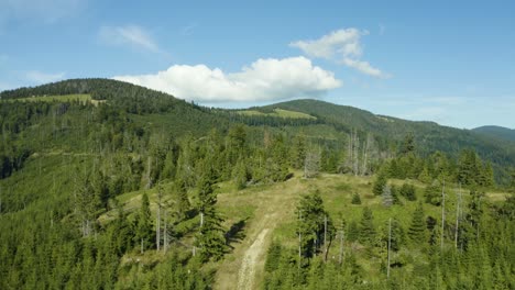 Aerial-view-of-forested-Beskid-Mountains-in-Poland,-mountain-range-in-the-Carpathians