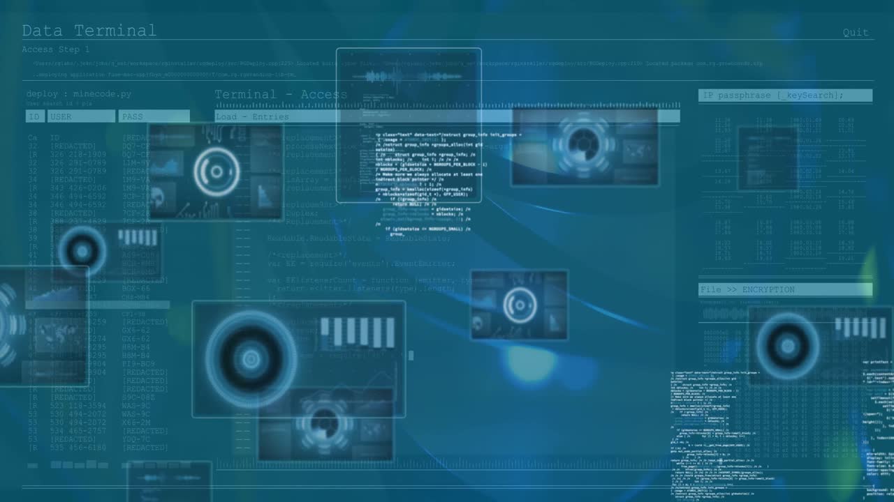 파란색 디지털 스크린에서 데이터 처리의 애니메이션