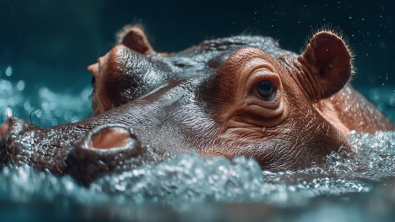 A Hippo's Close-Up: Capturing the Majestic Serenity of a Hippopotamus Swimming Gracefully Beneath the Water's Surface, Emphasizing Its Unique Features and Habitat