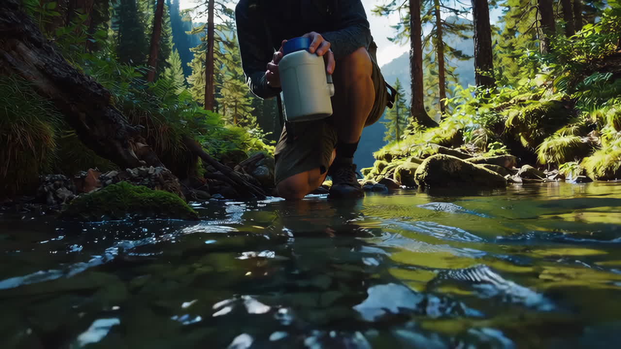 excursionistas por un arroyo de montaña