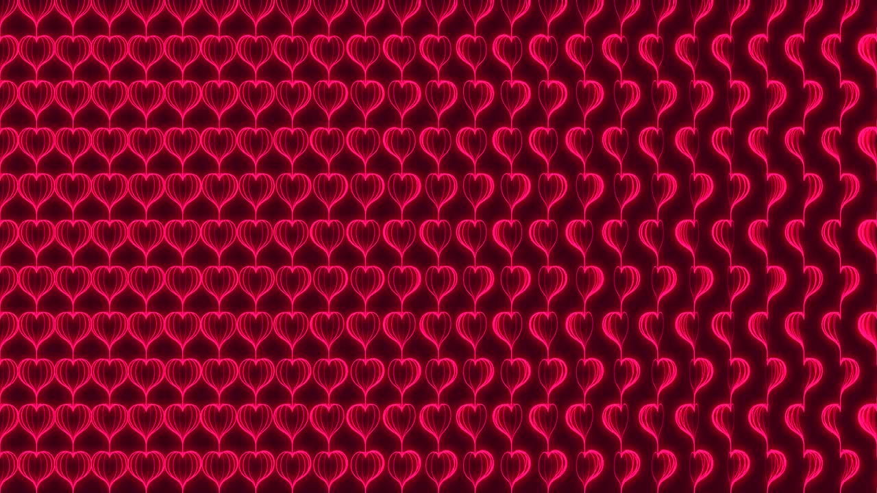 Abstract Line glowing Love Heart shape rotate moving illustration pink color, valentine concept design on dark red background seamless looping animation 4K with copy space