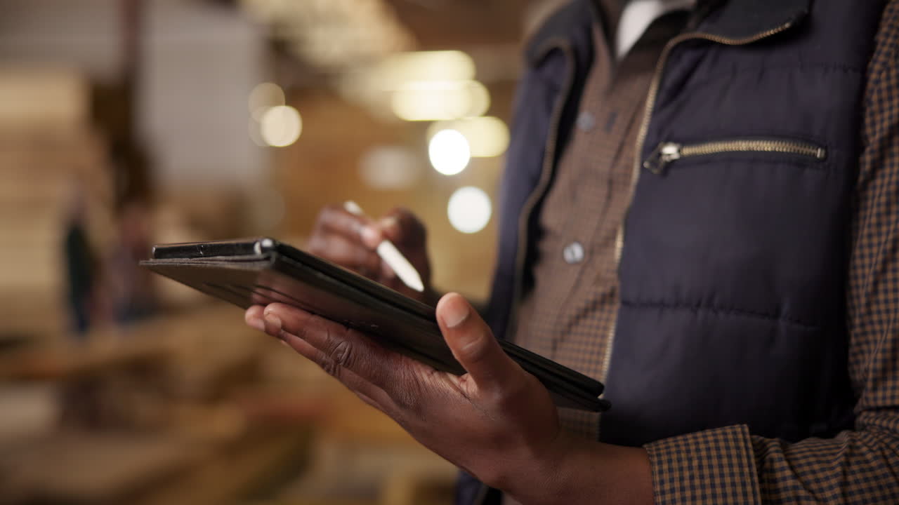 Man using a tablet in a warehouse