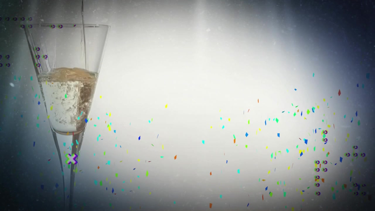Animation of white specks floating over glass purple background