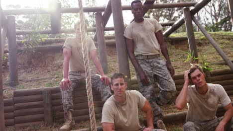 military soldiers relaxing during obstacle course 4k