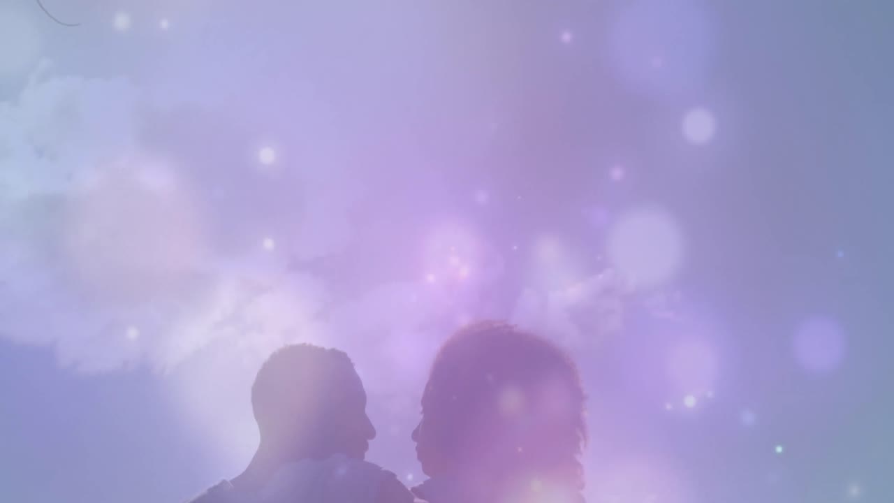 해변에 있는 아프리카계 미국인 부부 위에 있는 빛의 반점들의 애니메이션