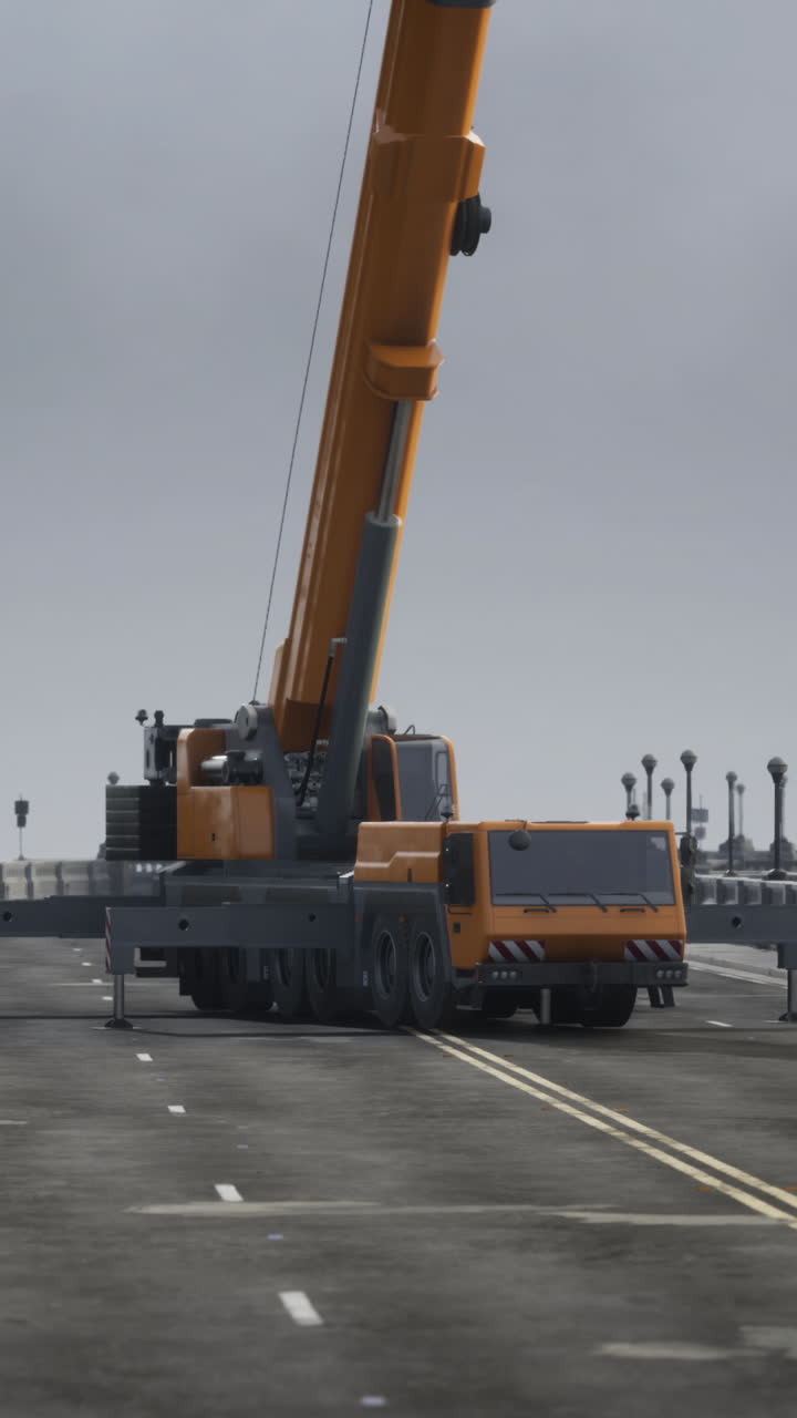 grúa móvil naranja en un sitio de construcción