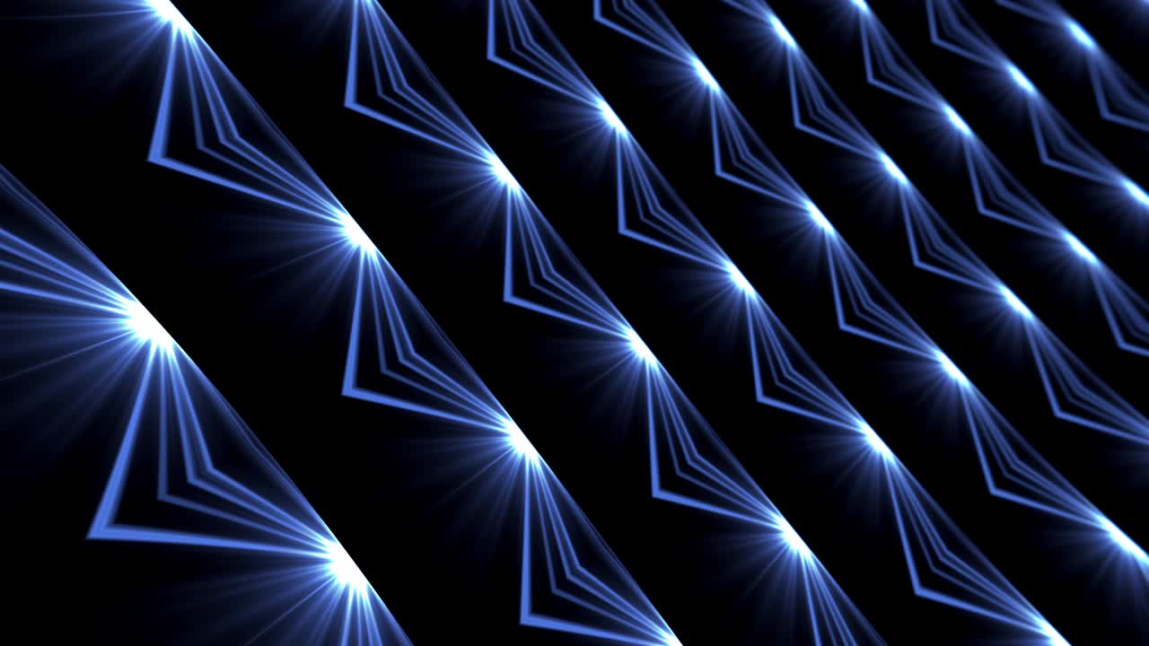 4K 3D rendering blue light geometric shapes pattern animated technology perspective abstract background. Seamless looping LED light show electronic futuristic creative motion wallpaper with DoF.