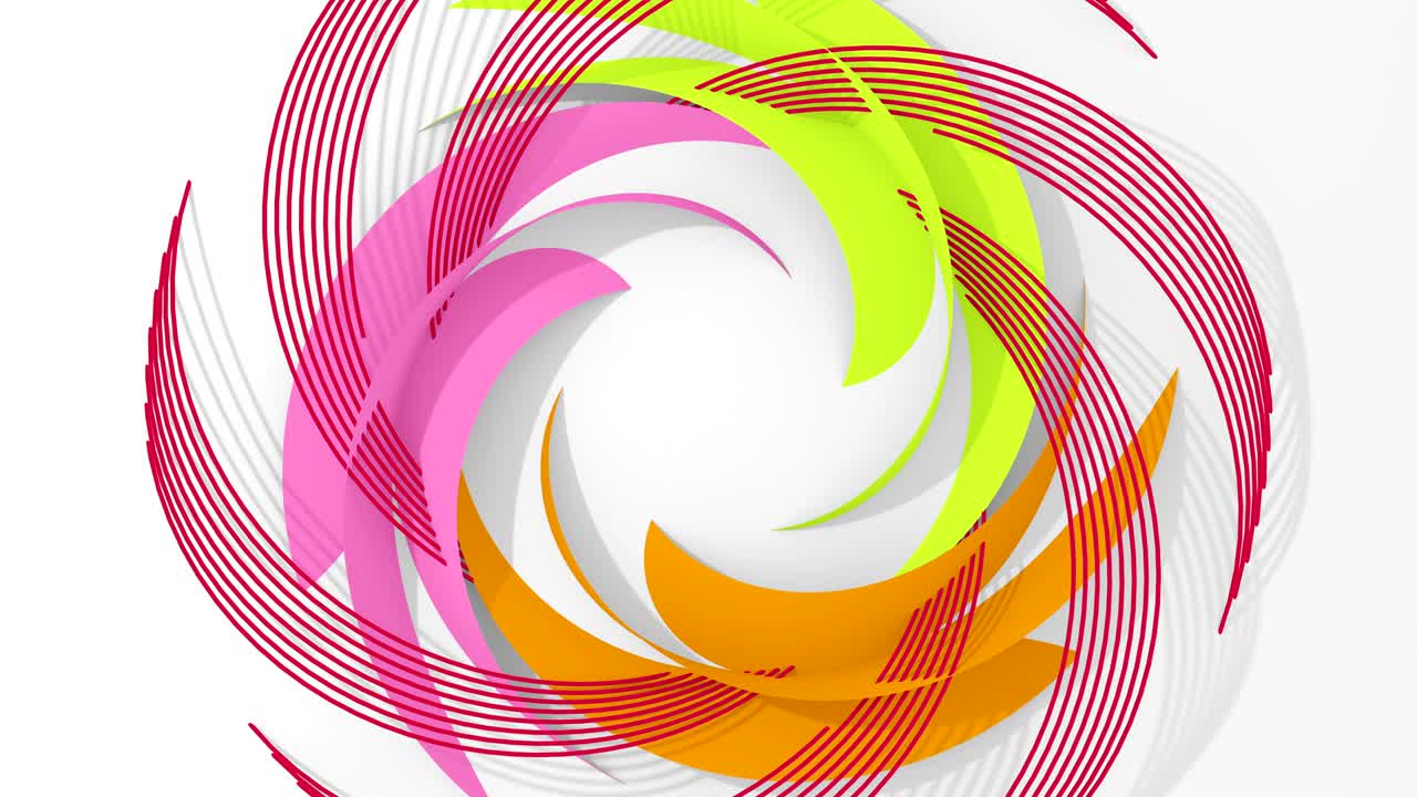 4K. Abstract Digital Flower. Version With Red, Green, Orange And Pink Colors.
