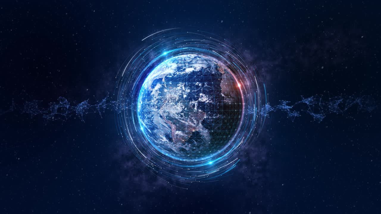 Abstract polygonal planet earth hologram background digital globe wireframe technology future world