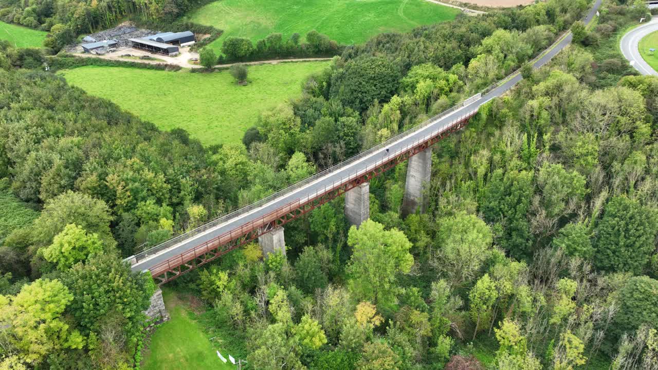 Ireland Epic Locations dramatic drone landscape of Ballyvoile Viaduct on The Waterford Greenway route between Waterford City and Dungarvan Co. Waterford Ireland