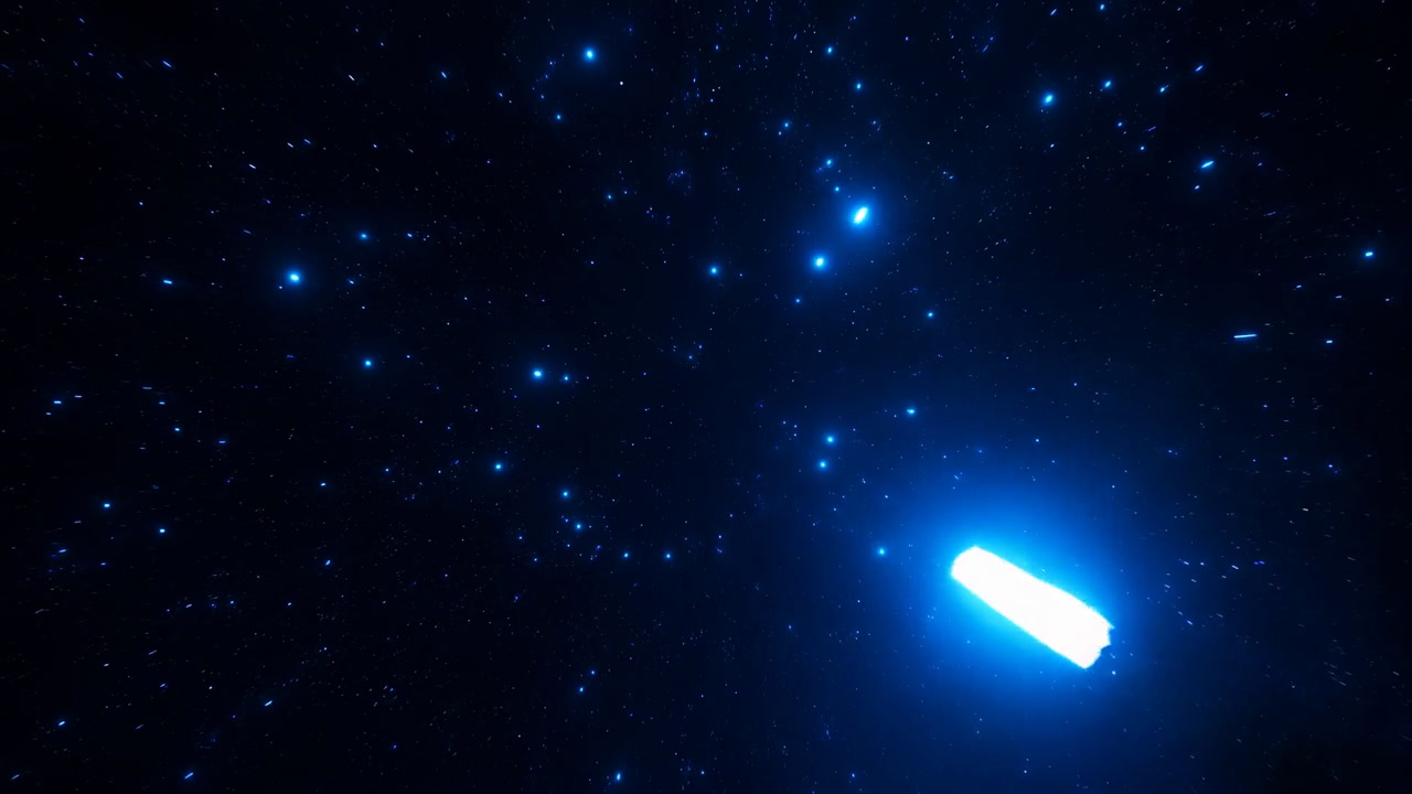 Deep Blue Starfield Twinkling Distant Lights, Slow Drifting Stars And Faint Nebula Glow, Subtle Comet Streaks