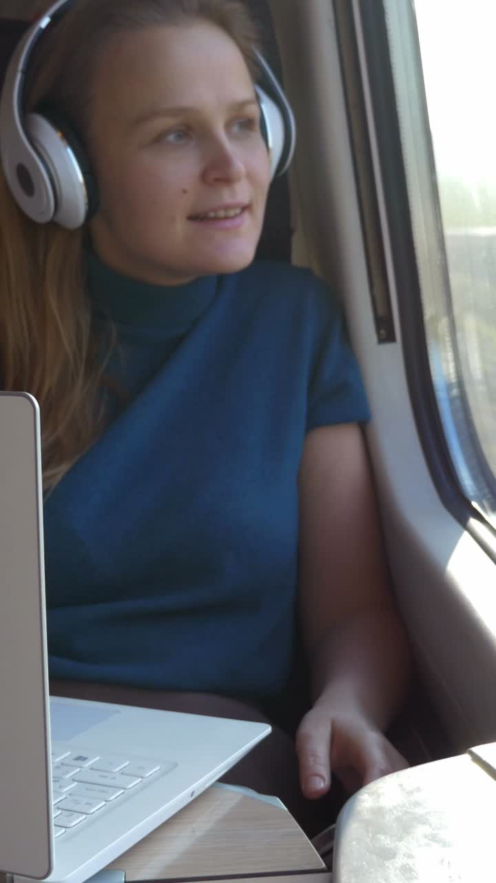 Woman with Headphones on a Train