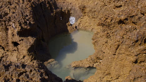 low tide on the rocky shore of algarve, portugal