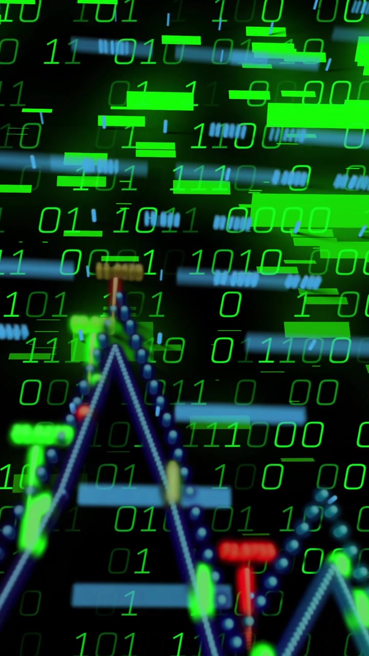 Binary code and data graph animation over green and black background