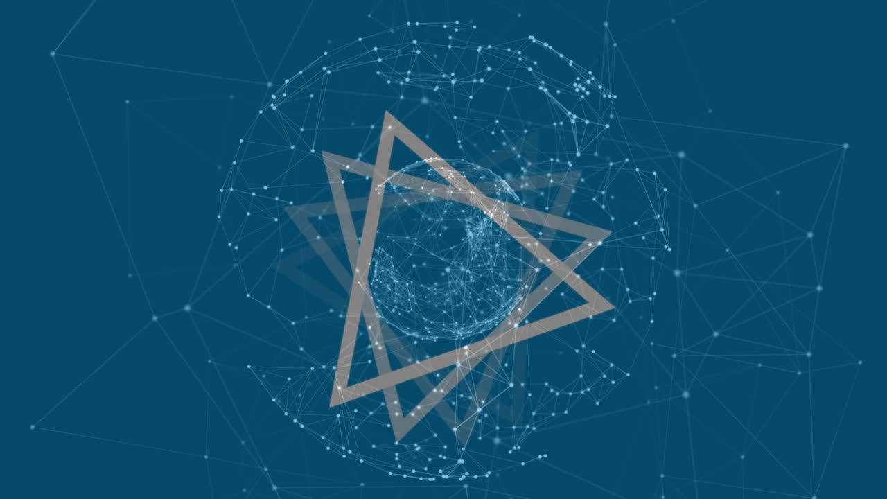 연결 네트워크의 글로브와 함께 회전하는  ⁇  삼각형의 애니메이션