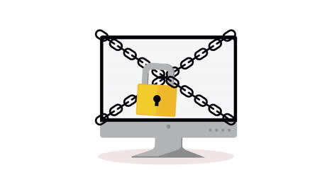 desktop with chain cyber security animation