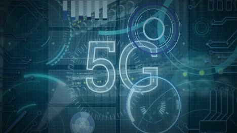 animation of 5g text and data processing over server room
