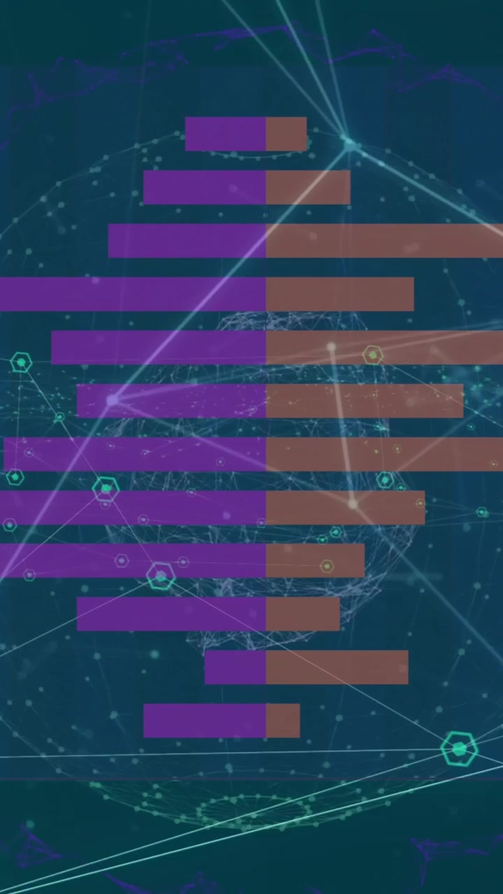 Animation of data processing and network of connections over globe