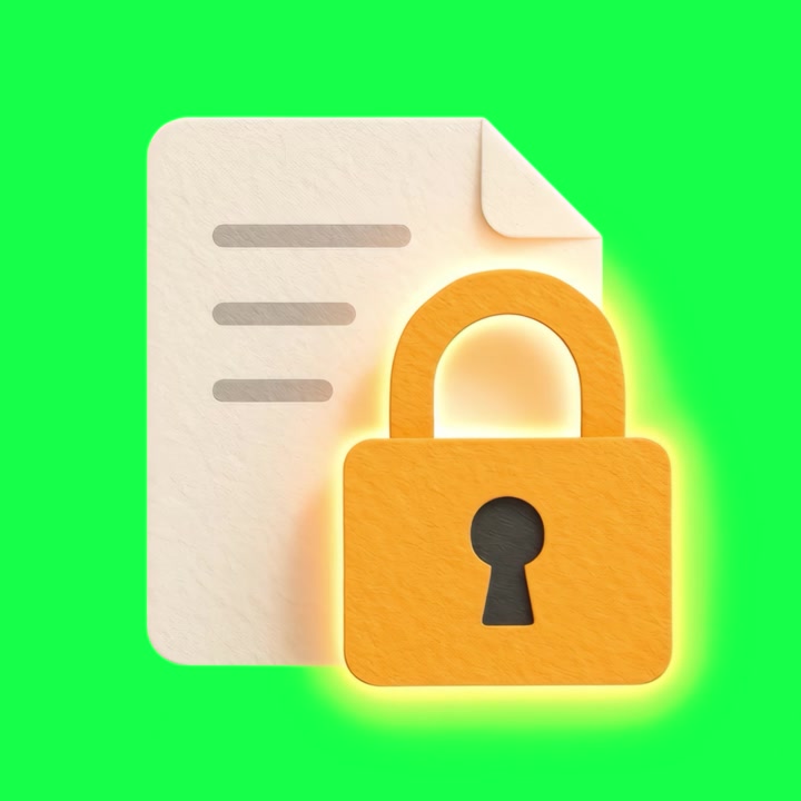 3D Animation of a Locked Document Icon on Green Background