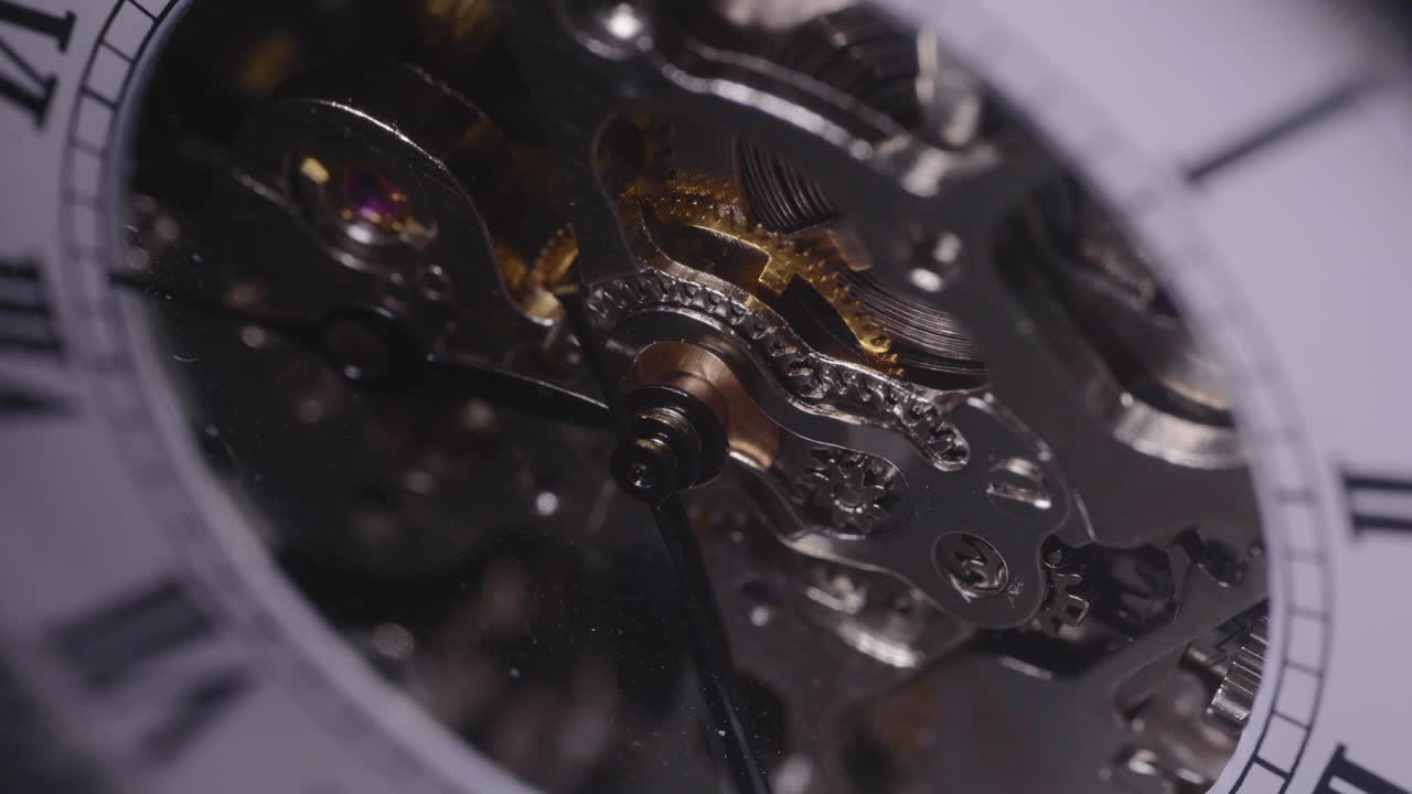 Light Passes Through An Old Watch Mechanism Working