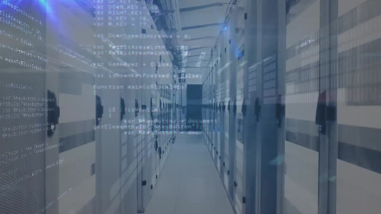 animación de una red de iconos y conexiones, procesamiento de datos e información digital en un servidor