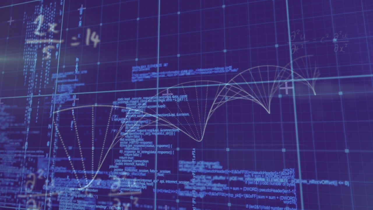 Animation of digital screen with biological data on navy background