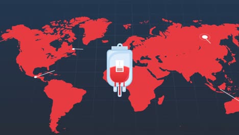 Animation-of-blood-donation-logo-and-text-over-world-map