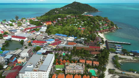 Aerial-over-Haad-Rin,-Ko-Pha-Ngan-Island,-Thailand