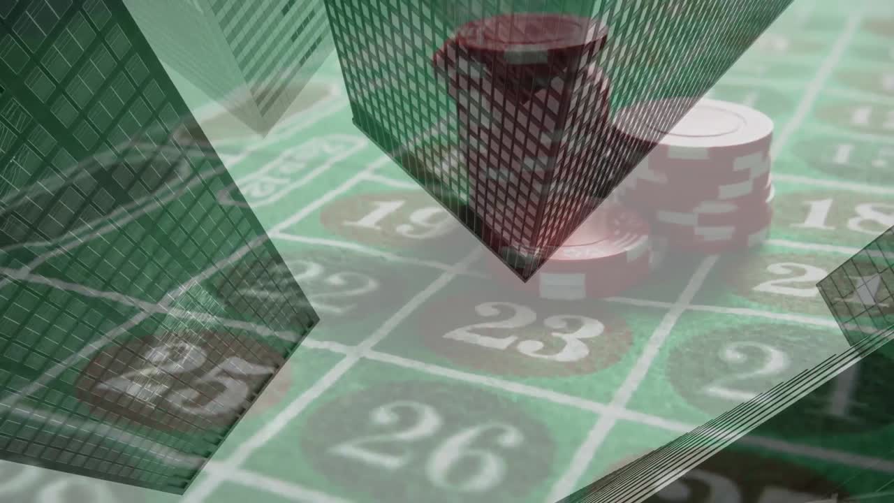 도시 풍경 위에서 카지노  ⁇ 을 플레이하는 애니메이션