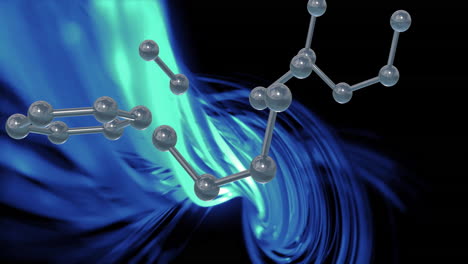 estructuras moleculares y ondas de luz azul, animación científica