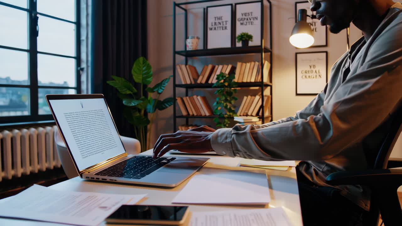 Man working on laptop in home office