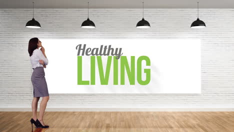 businesswoman viewing healthy living clip