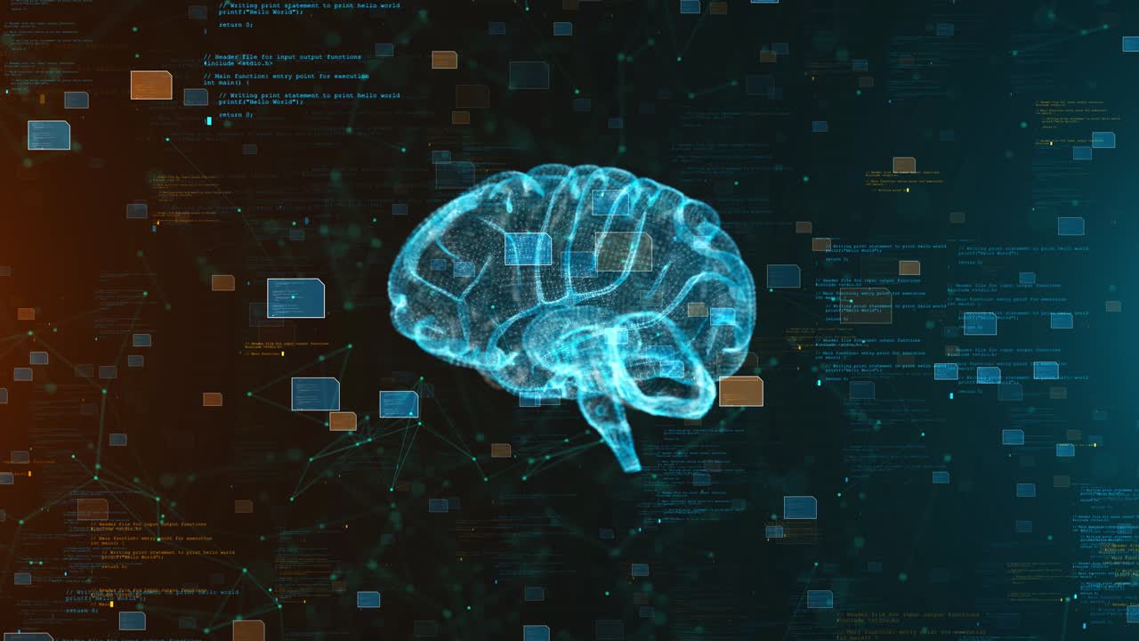 Data neural network ai brain machine learning system cyber mind human animation data mining