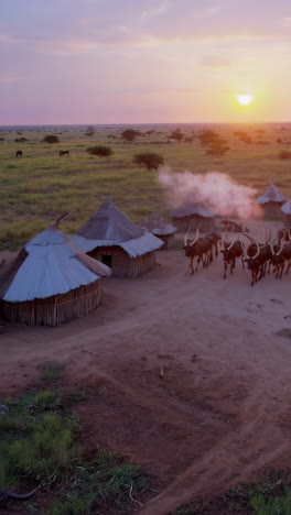 african cattle herds at sunrise/sunset