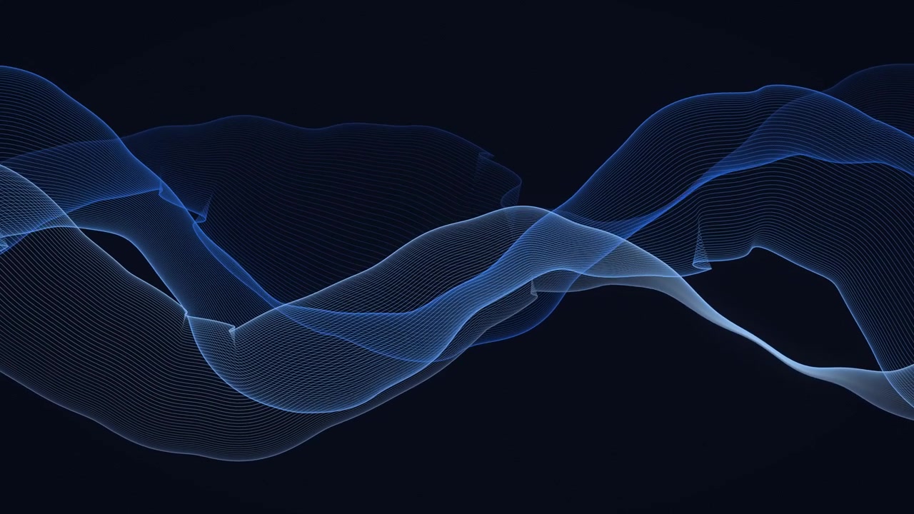 Glowing blue digital wave lines undulating smoothly across a dark canvas in this seamless looping motion design