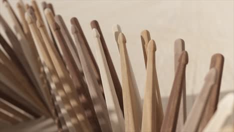 close-up view of many drum sticks