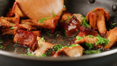 frying chanterelles with herbs