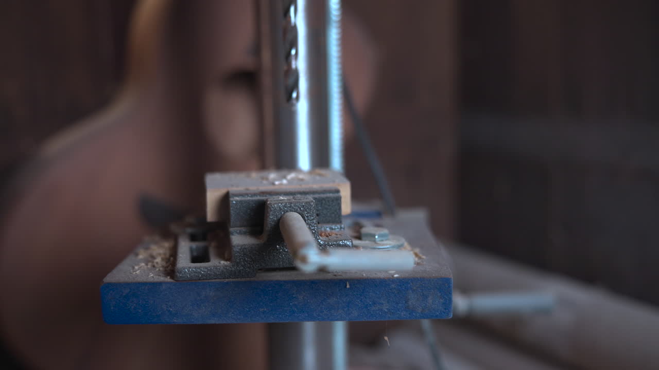 Close-up of a Drill Press in a Workshop