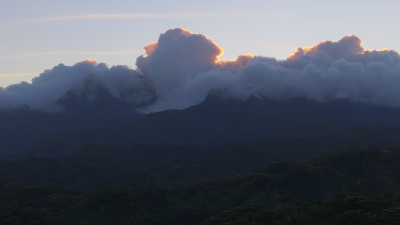 4K Aerial of Lihu'e-Koloa Forest Reserve at sunset, in Kauai, Hawaii, USA