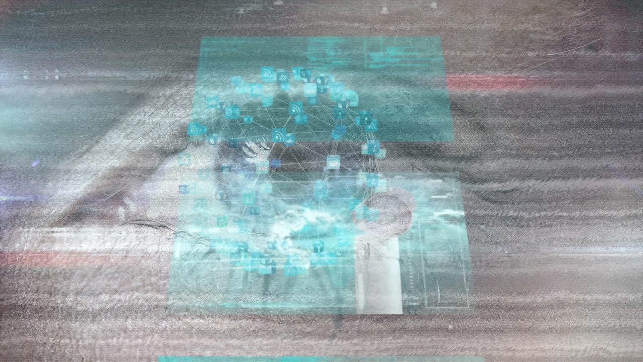 animación de la red de conexiones sobre el ojo de la mujer