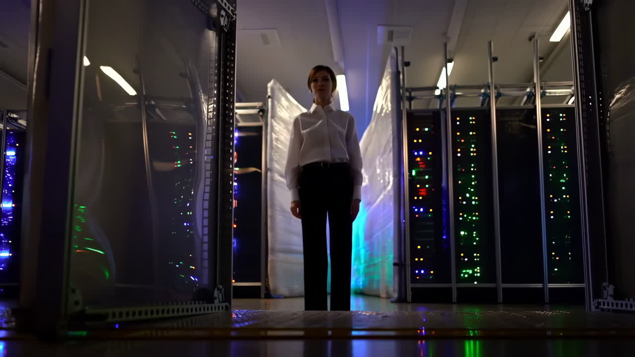 Woman Standing in a Server Room