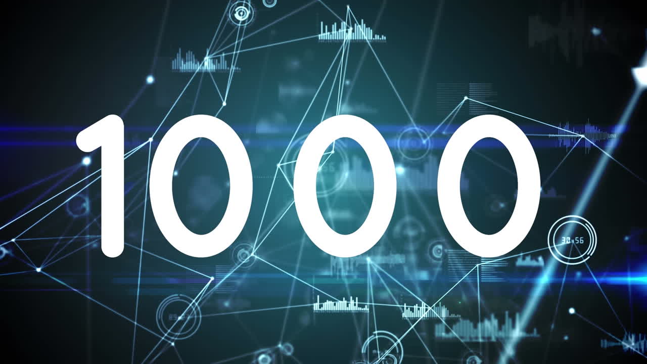 통계와 연결된 네트워크를 통해 변하는 숫자의 애니메이션