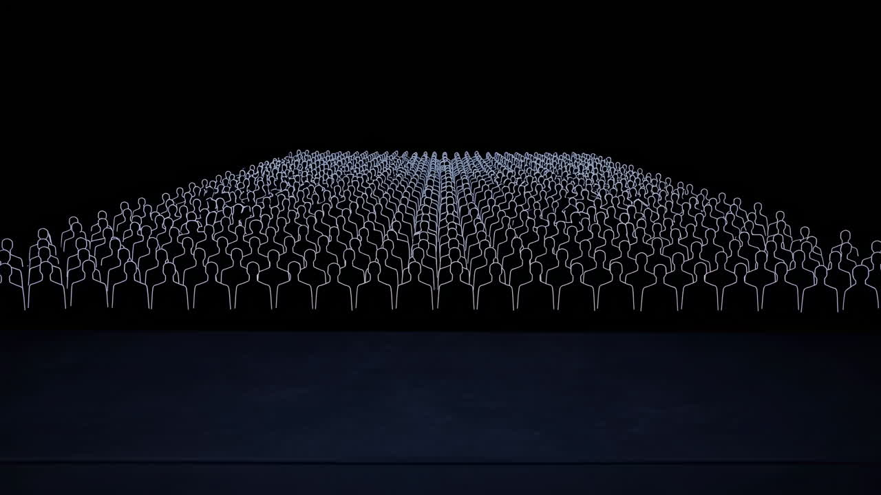 Abstract White Outline Figures Forming a Crowd on Dark Background