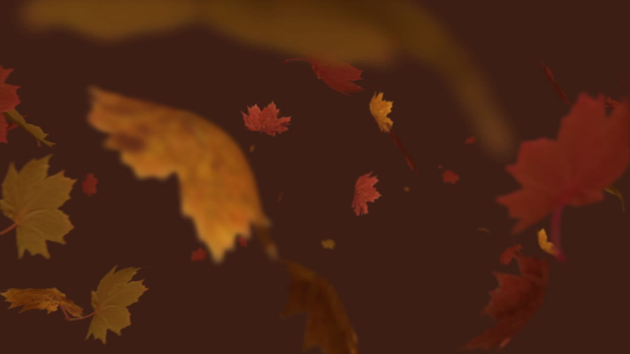 animación digital de varias hojas de otoño contra un fondo rojo
