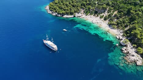 aerial drone view of boats ships cruise sail sailing croatia adriatic sea dalmatian coast balkans yachts