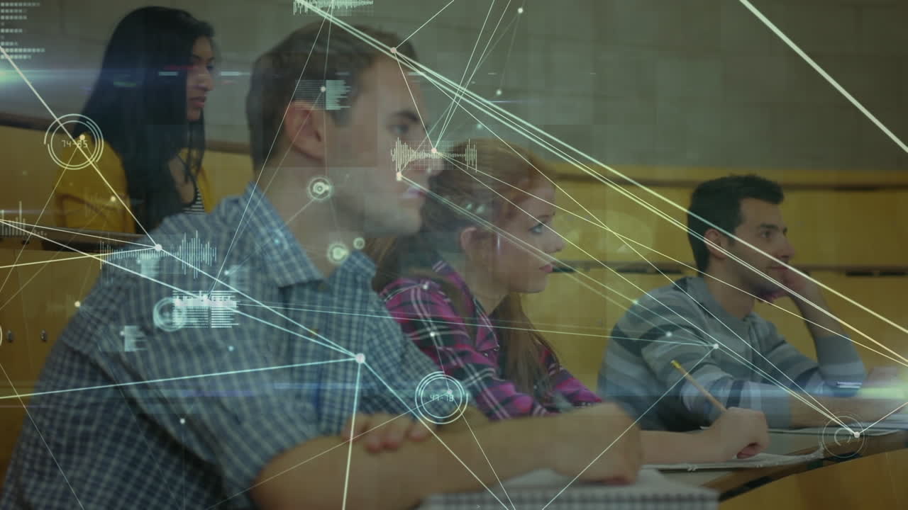 animación de la red de conexiones en la clase de estudiantes diversos durante las conferencias